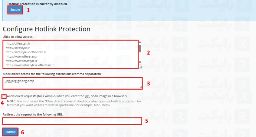 مراحل جلوگیری از استفاده پهنای باند و تصاویر دامنه بوسیله Hot link
