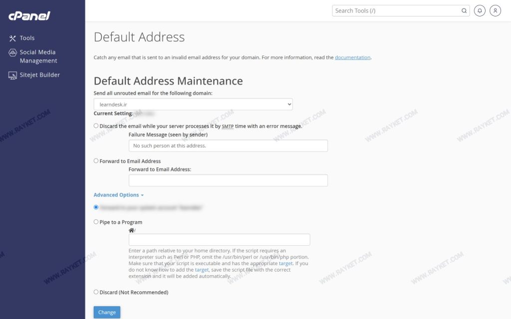 بخش Default Address در سیپنل