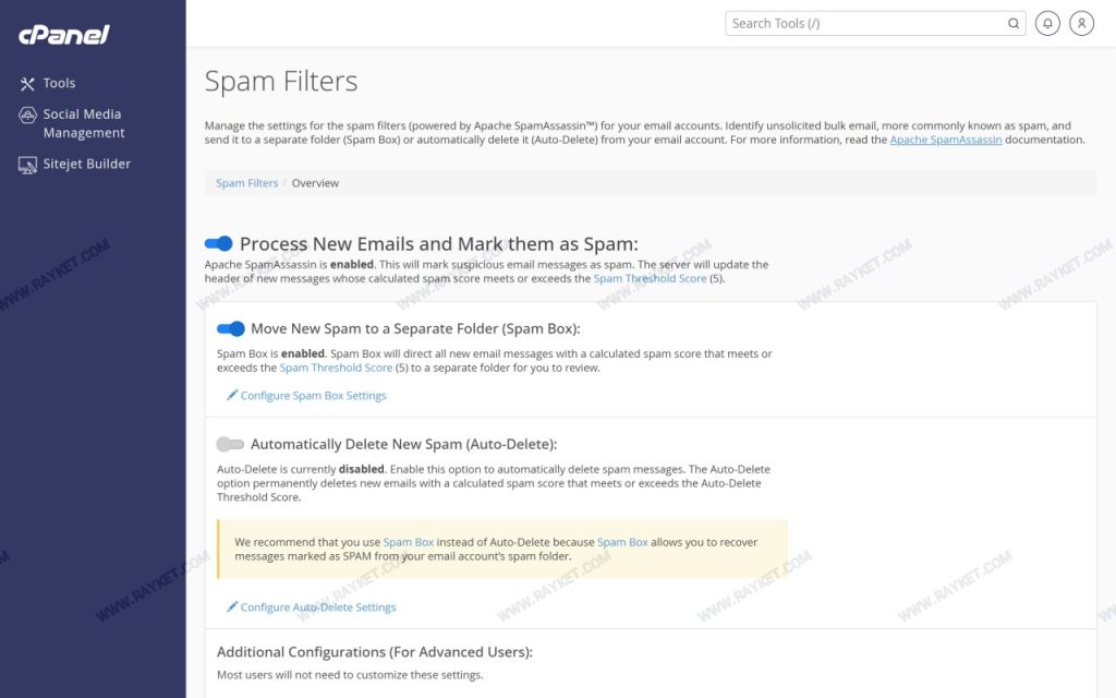 بخش Spam Filters در سی‌پنل