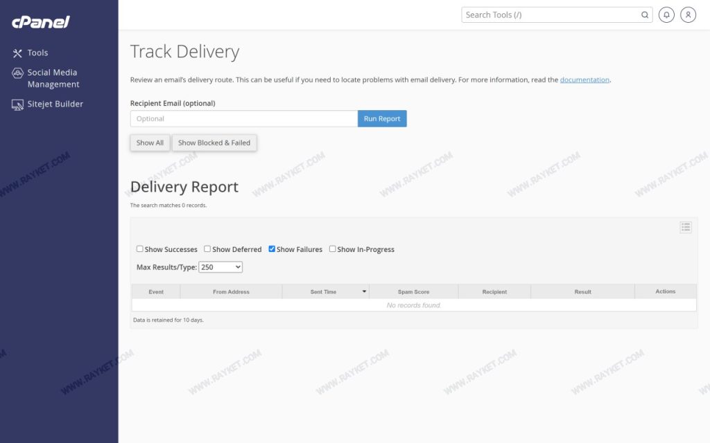 ابزار Track Delivery در سیپنل برای بررسی وضعیت ارسال ایمیل