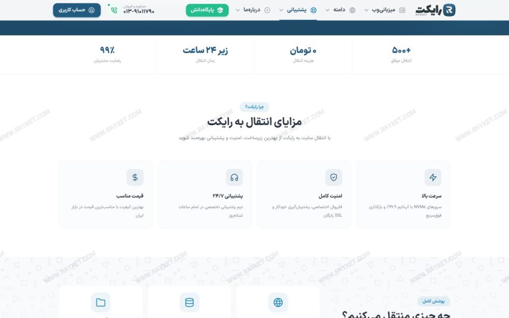فرم درخواست انتقال رایگان سایت در رایکت