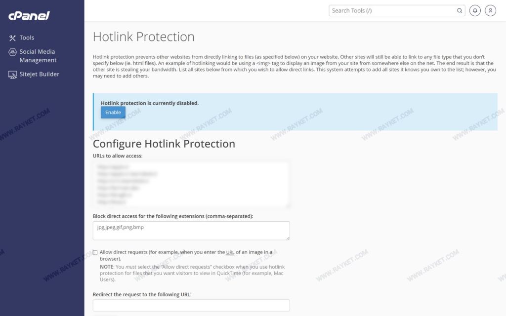 ابزار Hotlink Protection در سی‌پنل