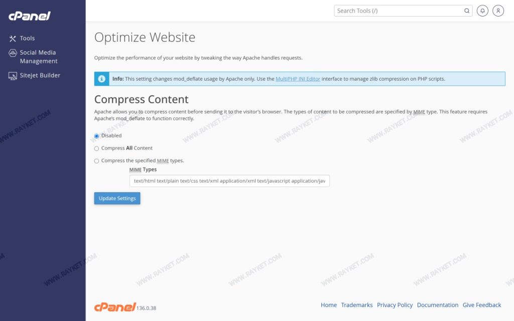ابزار Optimize Website در سیپنل
