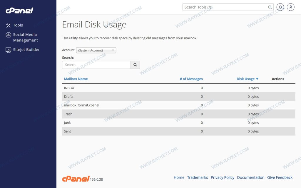 ابزار Email Disk Usage در سی‌پنل با حجم هر پوشه صندوق ایمیل